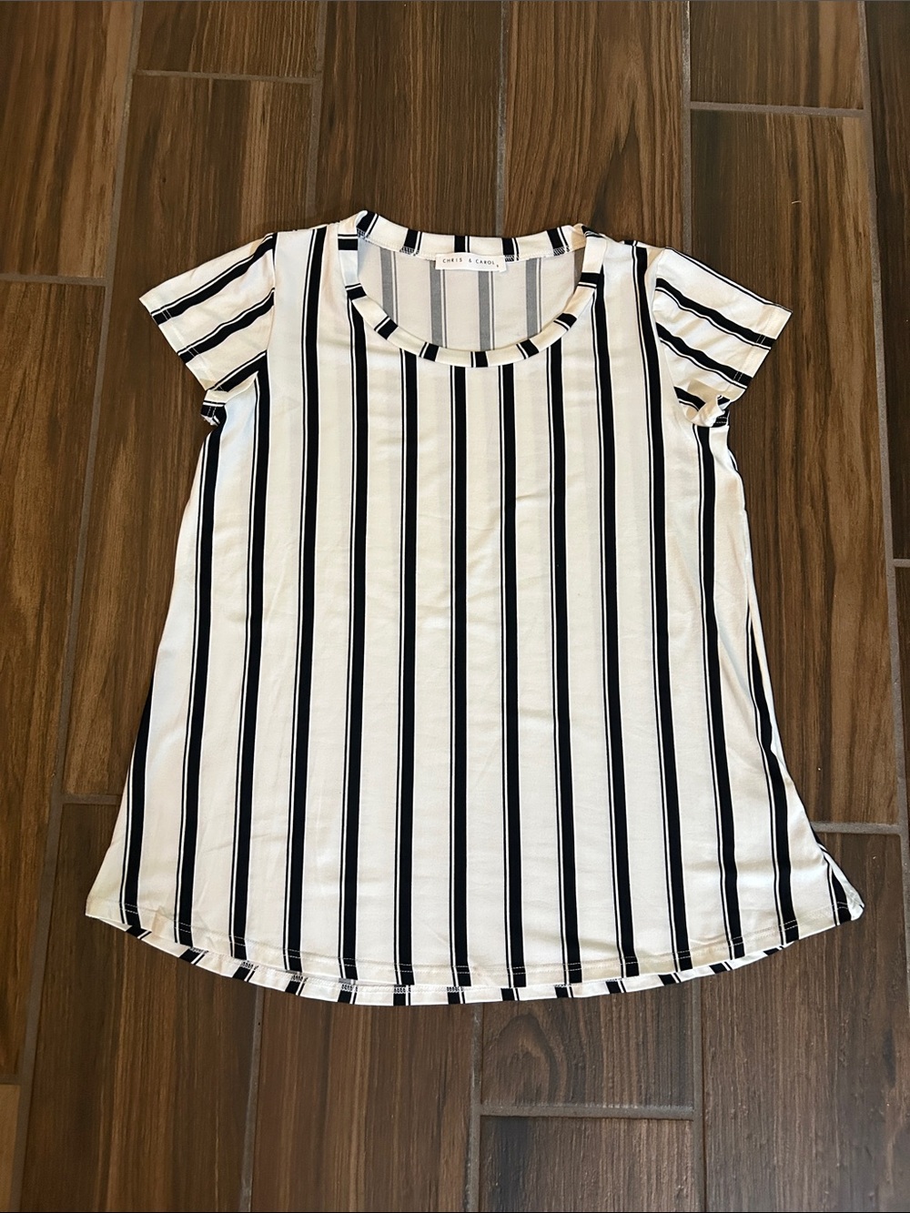 Chris & Carol Black and White Vertical-Stripe Short Sleeve Tee